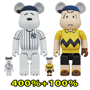 BE@RBRICK x MLB × PEANUTS - SNOOPY + Charlie Brown  (NEW YORK YANKEES) 100% & 400% (TC)    สินค้าใหม่